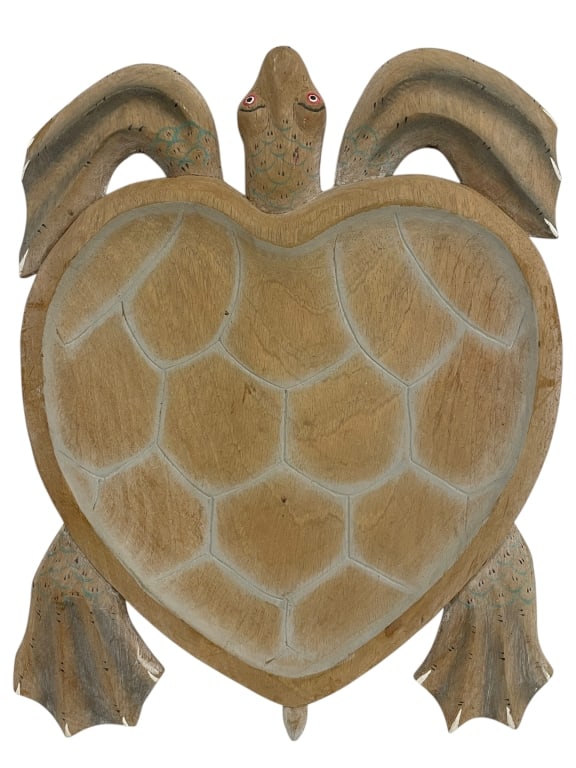 LARGE CARVED WOODEN SEA TURTLE PLATTER, BALI 17.5" (1 of 6)