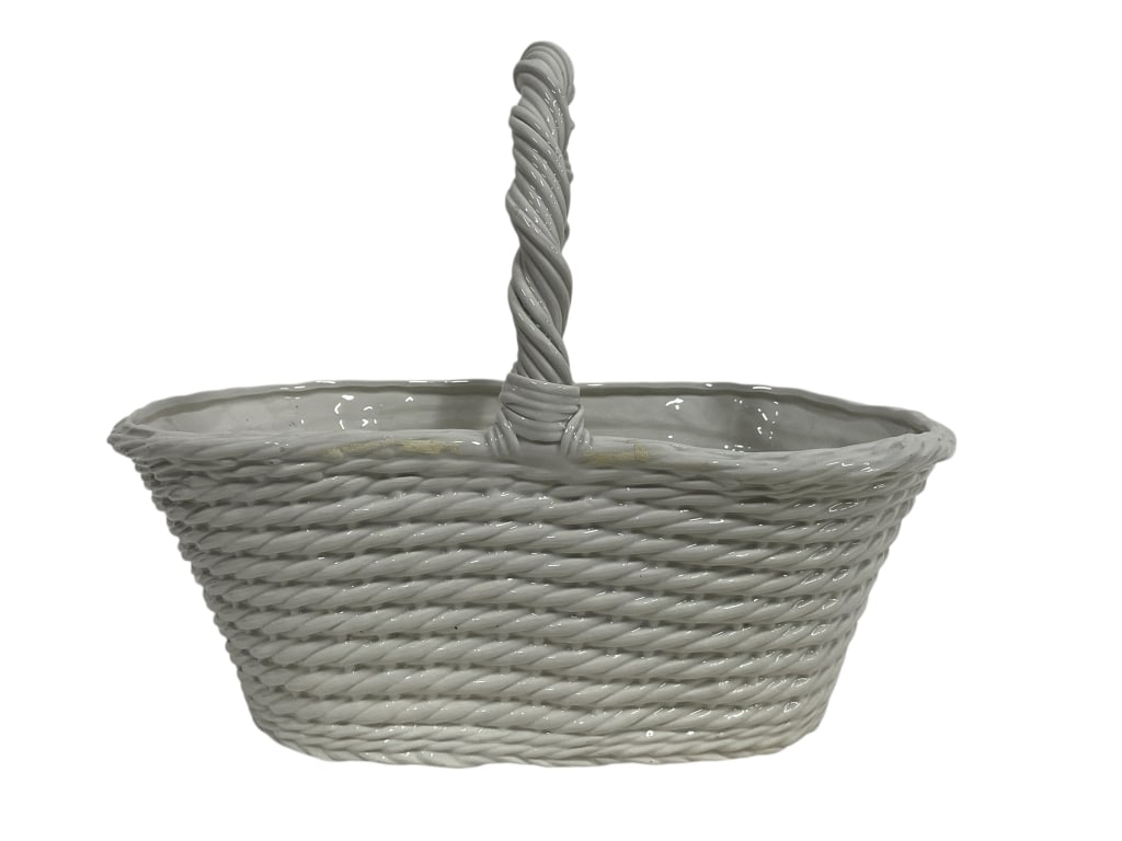 WHITE CERAMIC ROPE-WEAVE BASKET 16" (1 of 8)