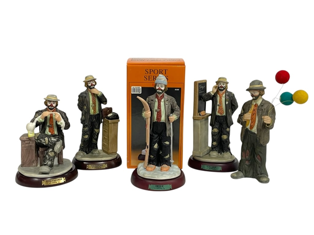 FIGURINES FROM THE EMMETT KELLY JR. COLLECTION 10": FIGURINES FROM THE EMMETT KELLY JR. COLLECTION 10" -Very good pre owned condition -Approx 8"-10" each -Beautifully detailed with expressive faces, textured clothing, and vibrant hand-painted accents -