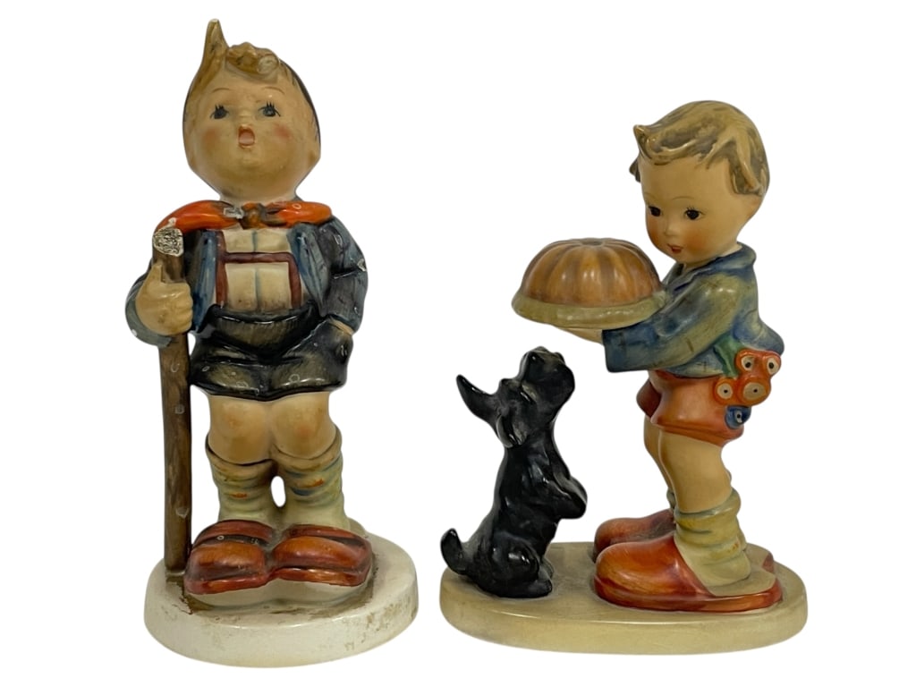 PAIR OF GOEBEL HUMMEL CERAMIC FIGURINES 6": PAIR OF GOEBEL HUMMEL CERAMIC FIGURINES 6" -Very good pre owned condition -Approx 5"-6" tall -Adorable pair of vintage Hummel ceramic child figurines, each hand-painted in warm, nostalgic tones. One d