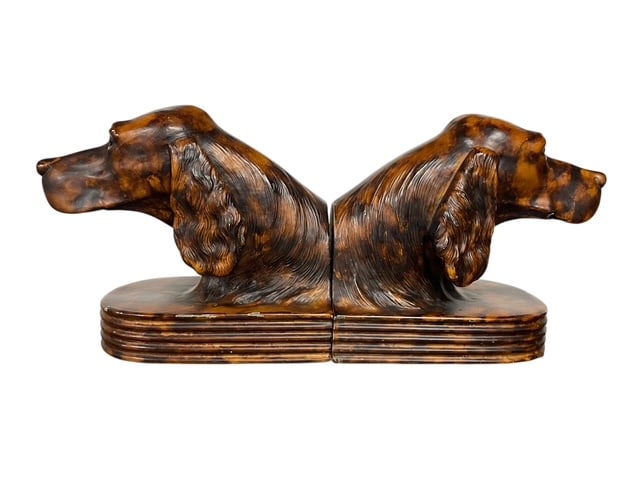 ANTIQUE JENNINGS BROS BRONZE METAL SETTER BOOKENDS: - BRONZE coated metal bookends - made by Jennings Brothers circal 1930's - some minor chips to the bronze finish - see all pictures - overall good shape and vintage condition - each piece is 6" wide a