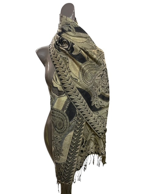 NEW PASHMINA SILK GOLD PAISLEY JACQUARD WRAP SCARF (1 of 7)