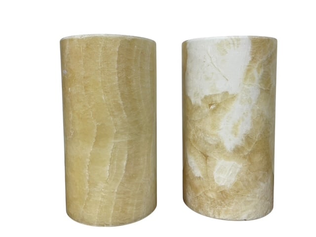 PAIR ONYX STONE CYLINDER LAMP CANDLE GLOW COVERS (1 of 8)