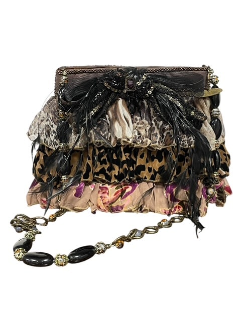VINTAGE MARY FRANCES FANCY FLAIR RUFFLE BEADED BAG: - beautiful artsy style and flair - layers of ruffles and lace - accented with a beaded handle - vintage condition By bidding on this listing, you understand and agree to be bound by the terms and con