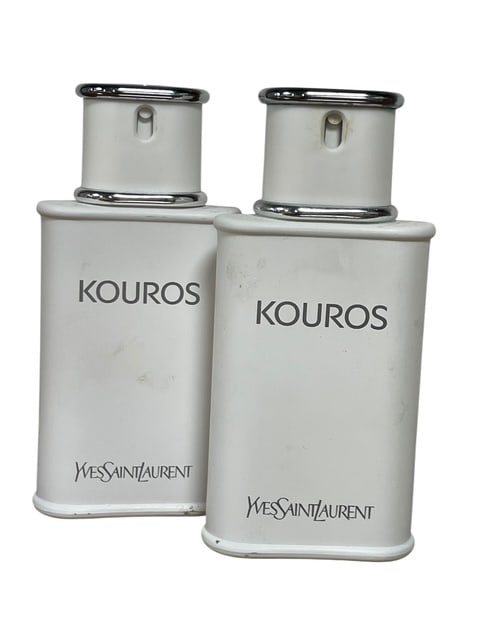 VINTAGE YSL KOUROS EDT TOILETTE 100ML 1 FULL 1 NOT: VINTAGE SCENT FROM YSL - no longer made and so this is a rare find for those that love this scent! - one bottle is empty the other is 95% full - both 100ml - one for decor one to smell delicious! By b
