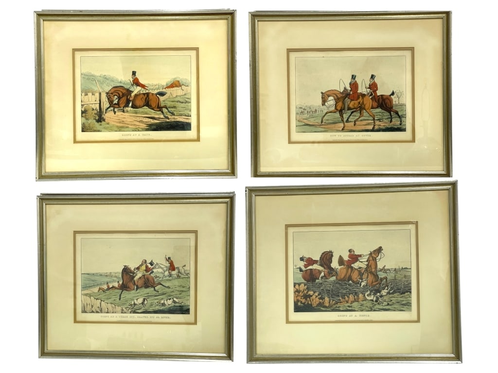 4 ANTIQUE-STYLE FOX HUNTING LITHOGRAPHS 19" (1 of 7)