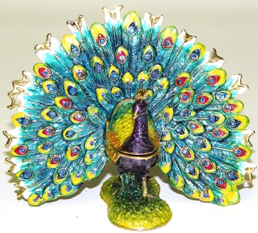 NEW! JAY STRONGWATER STYLE  PEACOCK TRINKET BOX (1 of 3)
