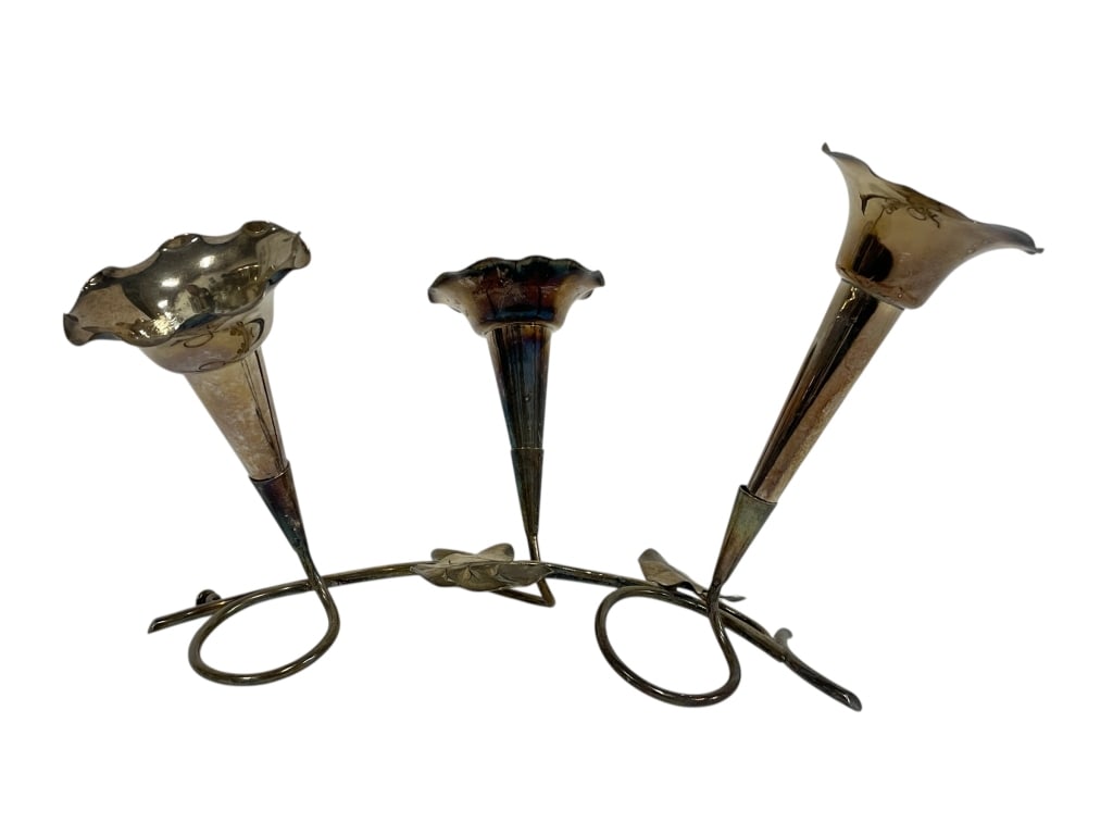 SILVERPLATE EPERGNE–STYLE BUD VASE CENTERPIECE (1 of 8)