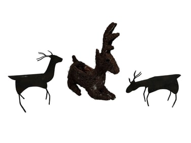LOT OF THREE RUSTIC REINDEER DECOR PIECES