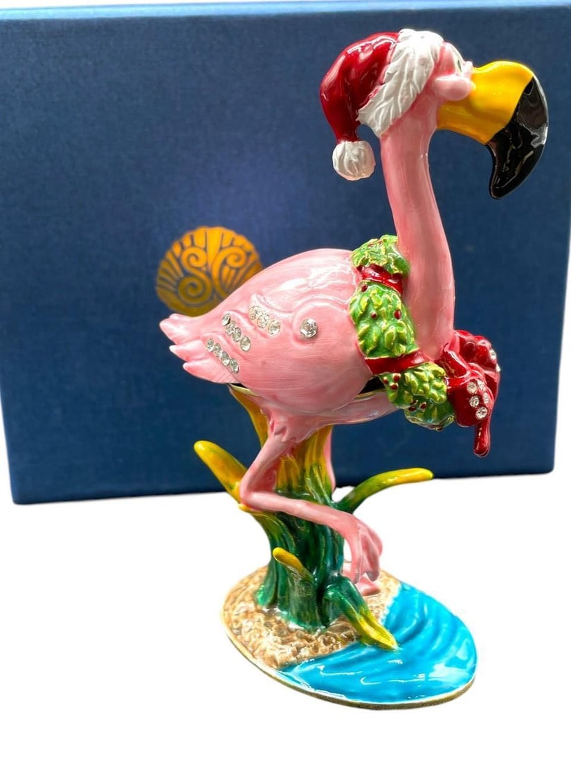 JAY STRONGWATER STYLE FLAMINGO TRINKET BOX NWB: JAY STRONGWATER STYLE FLAMINGO TRINKET BOX NWB -3" APPROX -NEW WITH BOX