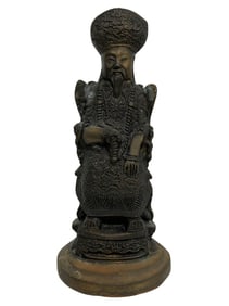 CHINESE BRONZE SEATED FIGURE OFFICIAL IMMORTAL12"