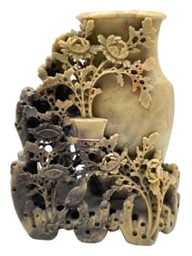 CHINESE SOAPSTONE CARVED VASE 9"