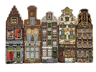 SET OF 5 DELFTS POLYCHROME HAND-PAINTED DELFT