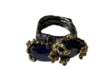 BOLD BLUE AMETHYST STERLING SILVER ART RING 5.5