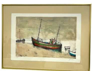 VINTAGE BERNARD GANTNER BOATS LITHOGRAPH 29"