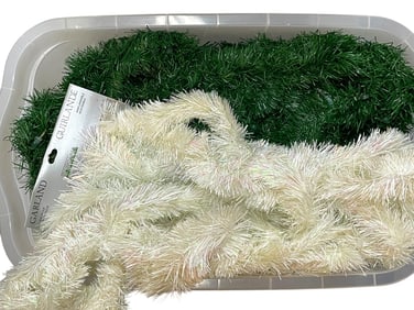 BIN OF GREEN & WHITE ARTIFICIAL CHRISTMAS GARLANDS