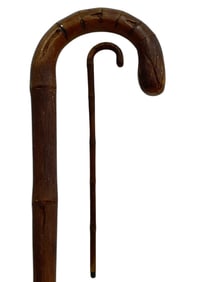HAND-CARVED BAMBOO-STYLE WALKING CANE 35"