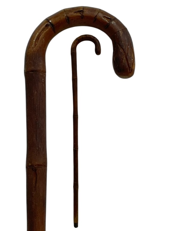 HAND-CARVED BAMBOO-STYLE WALKING CANE 35" (1 of 2)