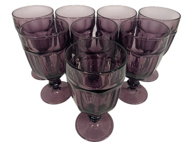 SET OF 8 AMETHYST PURPLE STEM GOBLETS