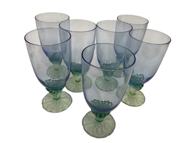 SET OF 7 AQUA AND GREEN STEM GOBLETS