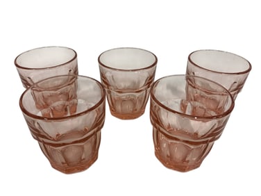SET OF 5 PINK PRESSED GLASS TUMBLERS