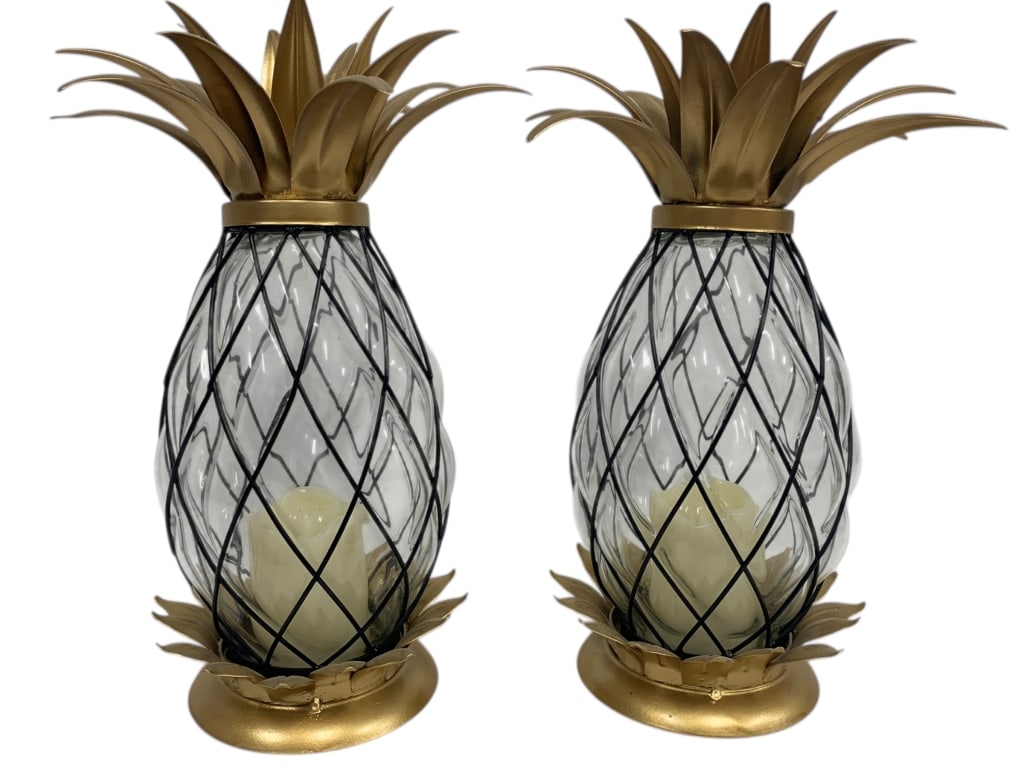 PAIR OF PINEAPPLE GLASS CANDLE HOLDERS (1 of 4)
