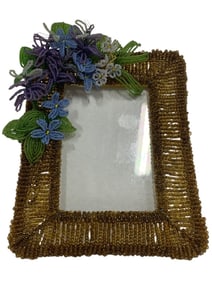 HANDCRAFTED BEADED FLORAL PICTURE FRAME