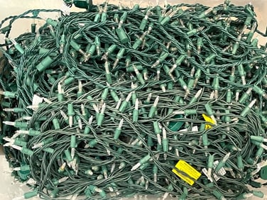 BIN OF GREEN WIRE HOLIDAY LIGHTS
