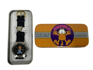 VINTAGE GARFIELD WATCH BY ARMITRON IN TIN BOX