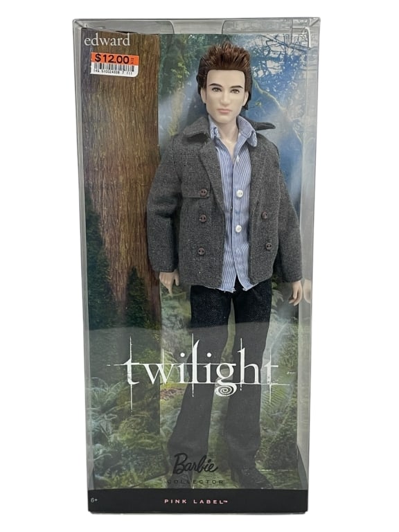 TWILIGHT EDWARD CULLEN BARBIE DOLL NIB: TWILIGHT EDWARD CULLEN BARBIE DOLL – MATTEL PINK LABEL COLLECTOR EDITION – NEW IN BOX -This Twilight Edward Cullen Barbie Collector Doll by Mattel brings the iconic vampire from Stephenie Meyer’
