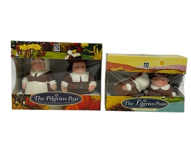2 “THE PILGRIM PAIR?? SALT & PEPPER SHAKERS NIB