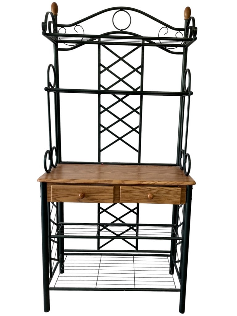 METAL & WOOD BAKER’S RACK WITH TWO DRAWERS 74" (1 of 8)