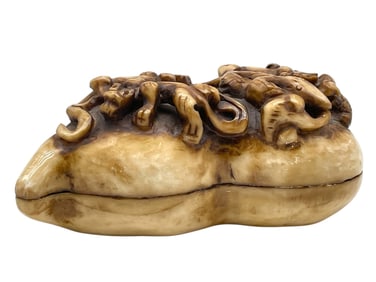 CARVED STONE BOX WITH DRAGON MOTIF 7.5"