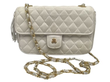 WHITE QUILTED LEATHER CHAIN SHOULDER BAG