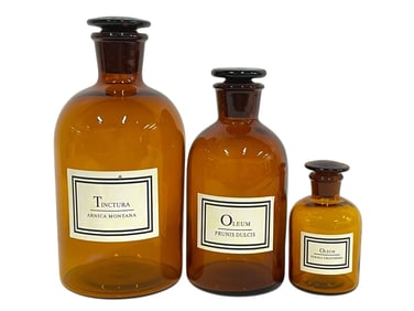 ANTIQUE AMBER APOTHECARY BOTTLES – SET OF THREE