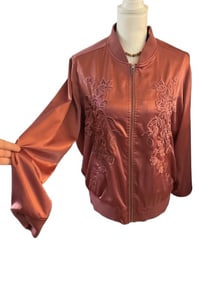 TORRID RETRO ROSE PINK SATIN EMBROIDERED JACKET XL