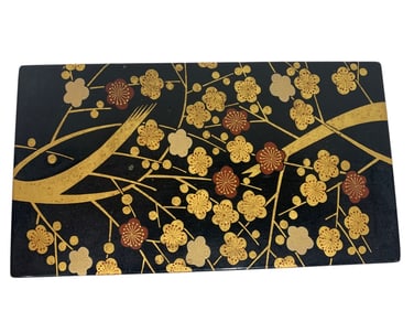 JAPANESE LACQUERED BOX WITH GOLD AND RED FLORAL