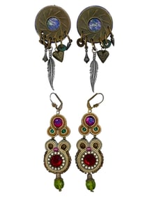 2 PAIRS OF WHIMSICAL MIXED-MEDIA EARRINGS