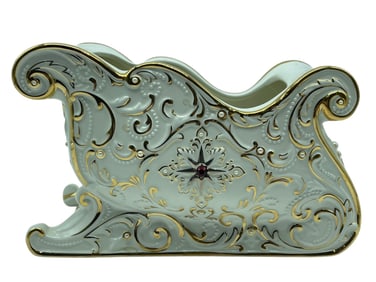 LENOX FLORENTINE & PEARL JEWELED SLEIGH  DISH 9"