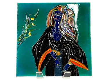 WOMAN IN BLACK DRESS ART TILE 8"