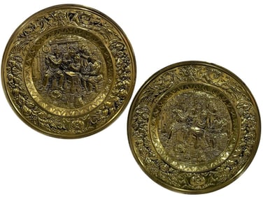 PAIR OF LARGE REPOUSSE BRASS CHARGERS