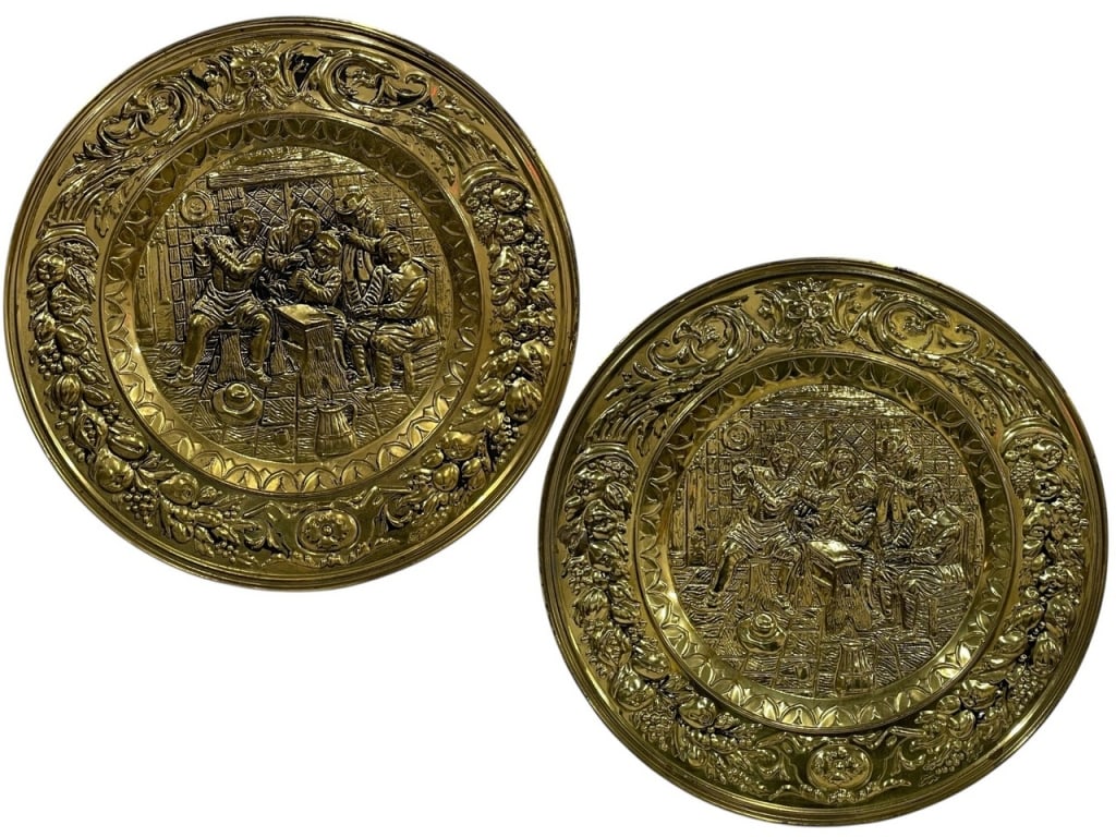 PAIR OF LARGE REPOUSSE BRASS CHARGERS (1 of 5)