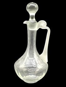 ART GLASS DECANTER WITH RIBBED HANDLE & STOPPER