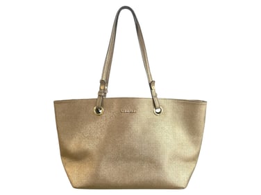 CALVIN KLEIN GOLD TONE SAFFIANO LEATHER HANDBAG
