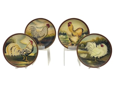 FOUR VINTAGE ROOSTER DECORATIVE PLATES 10"