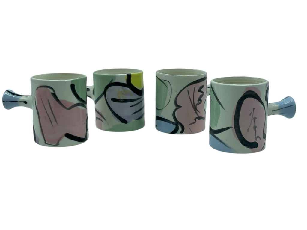 FOUR MEMPHIS STYLE STUDIO POTTERY DEMATISSE CUPS (1 of 7)