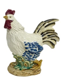 MAJOLICA STYLE CERAMIC ROOSTER FIGURINE 11"