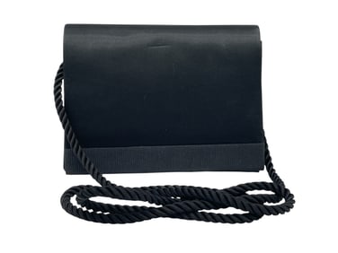 LORD & TAYLOR BLACK SATIN EVENING BAG W CORD STRAP