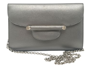 SILVER METALLIC LEATHER CHAIN HANDBAG