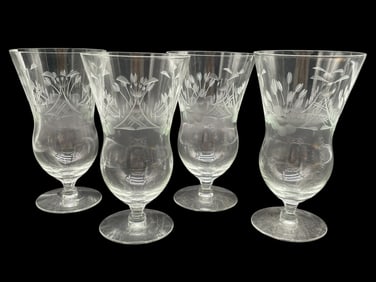 SET OF 4 ETCHED FLORAL PARFAIT GLASSES 6"
